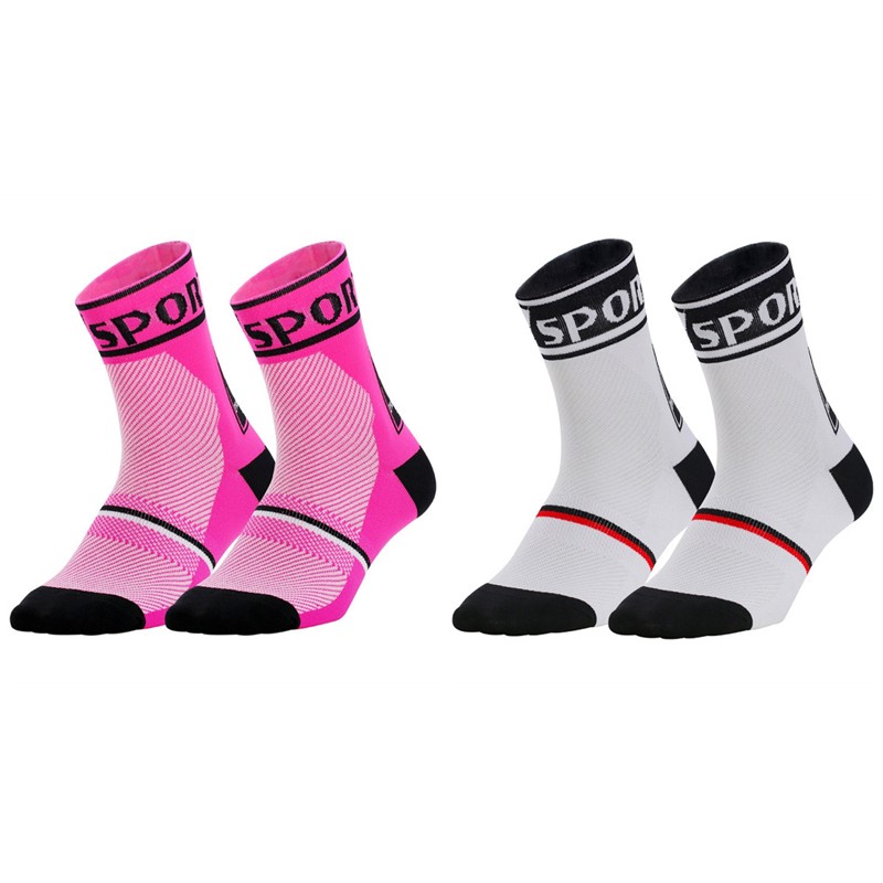 2Pairs Cycling Socks Riding Bicycle Bike Sports Ankle Socks XC MTB Pink White
