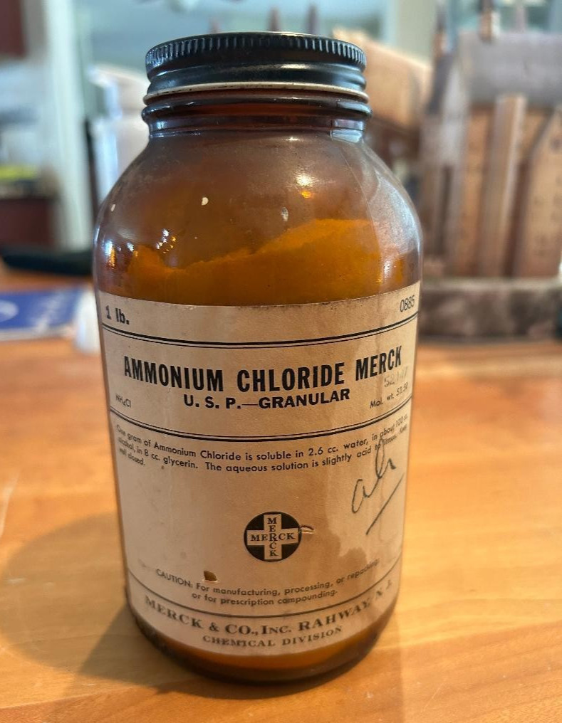 Ammonium Chloride -Vintage Lab Chemical - MERCK Brand1 Lb.