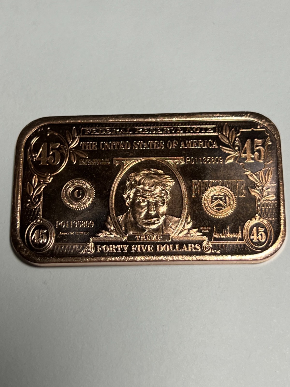 Donald Trump 45 Banknote 1 oz .999 Fine Copper Bar Osborne Mint