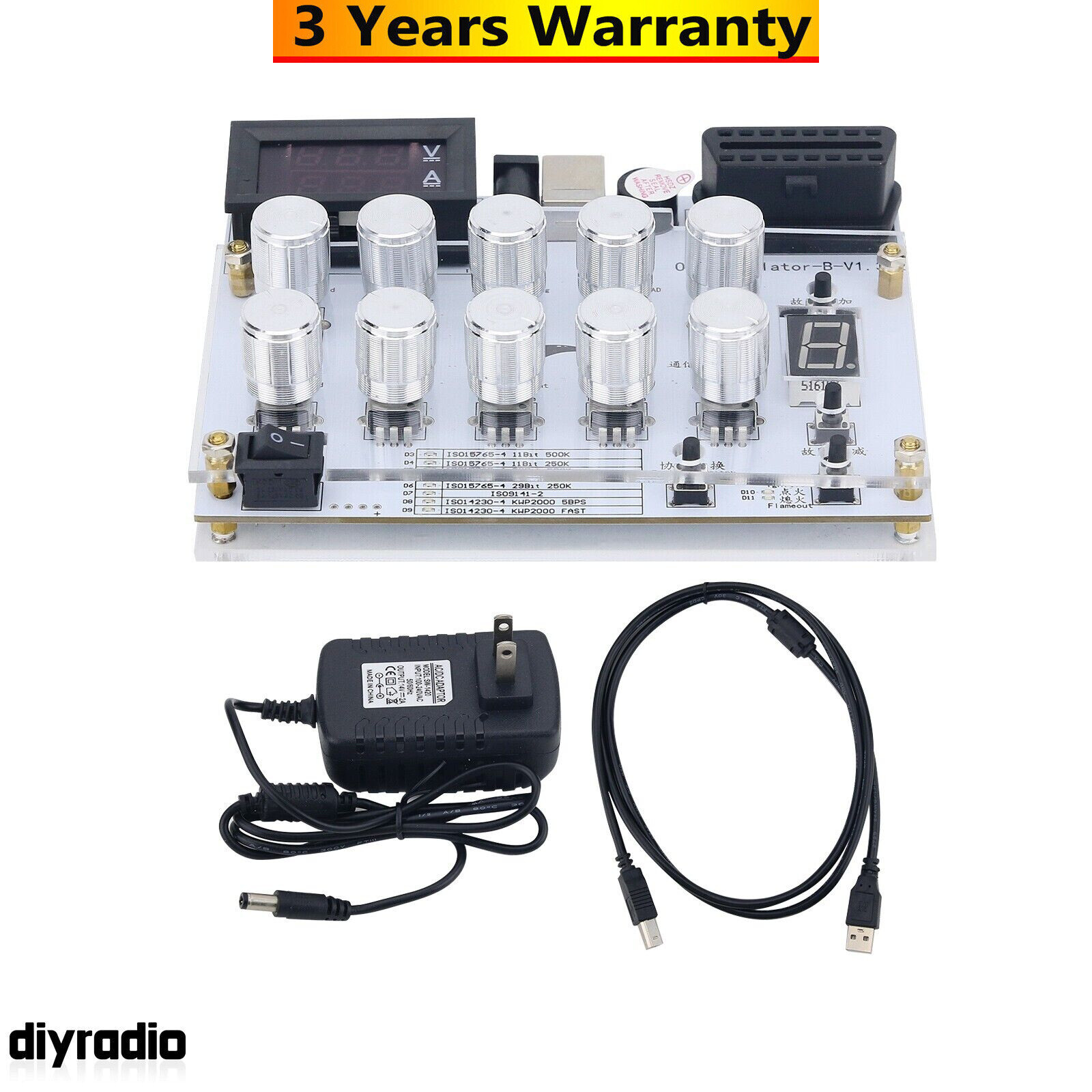 Automotive ECU OBD Simulator w/ Accessories for Passenger Car ELM327 Development