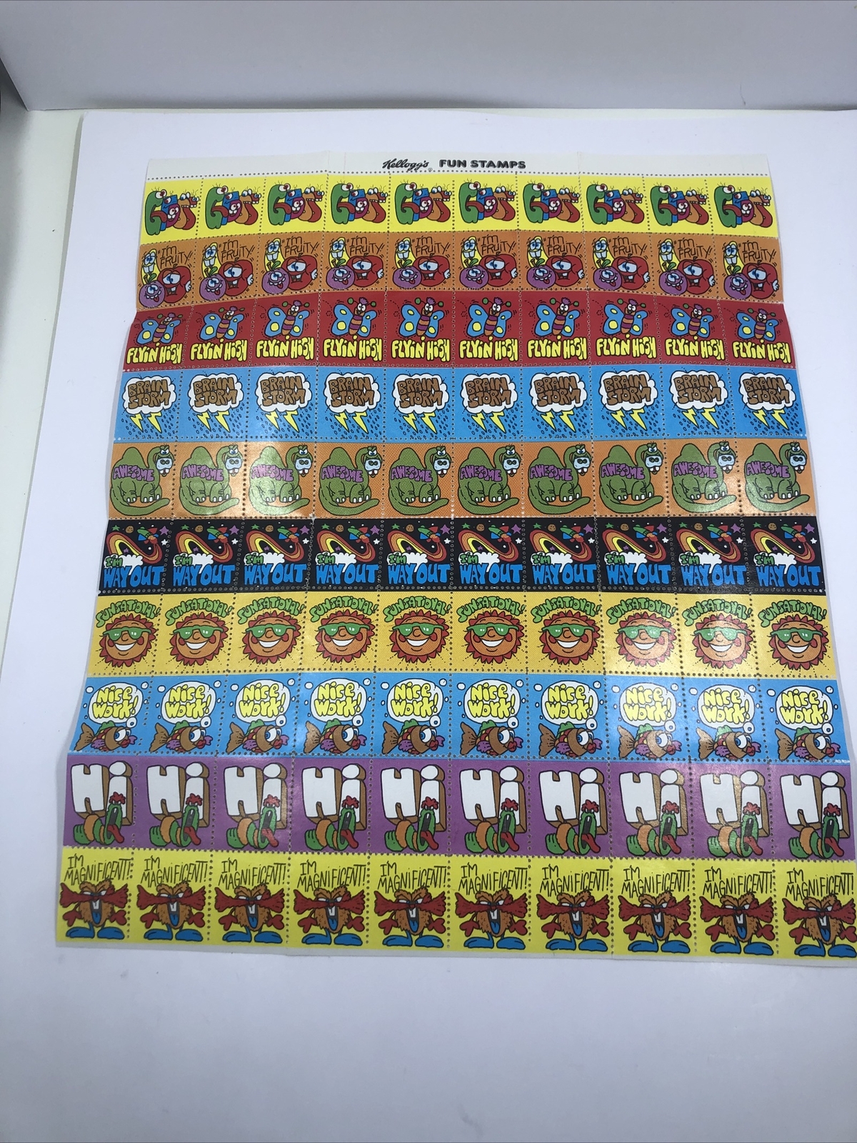Kellogg's Cereal Fun Stamps Sheet Stickers Vintage 1980s. Rare