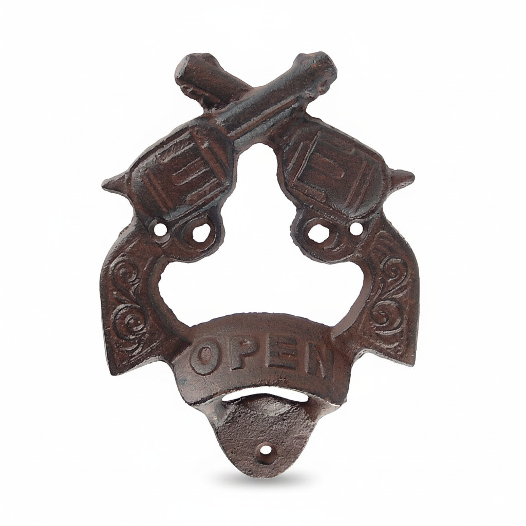 Crossed Guns Bottle Opener Rustic Cast Iron Wall Mount Western Antique Style
