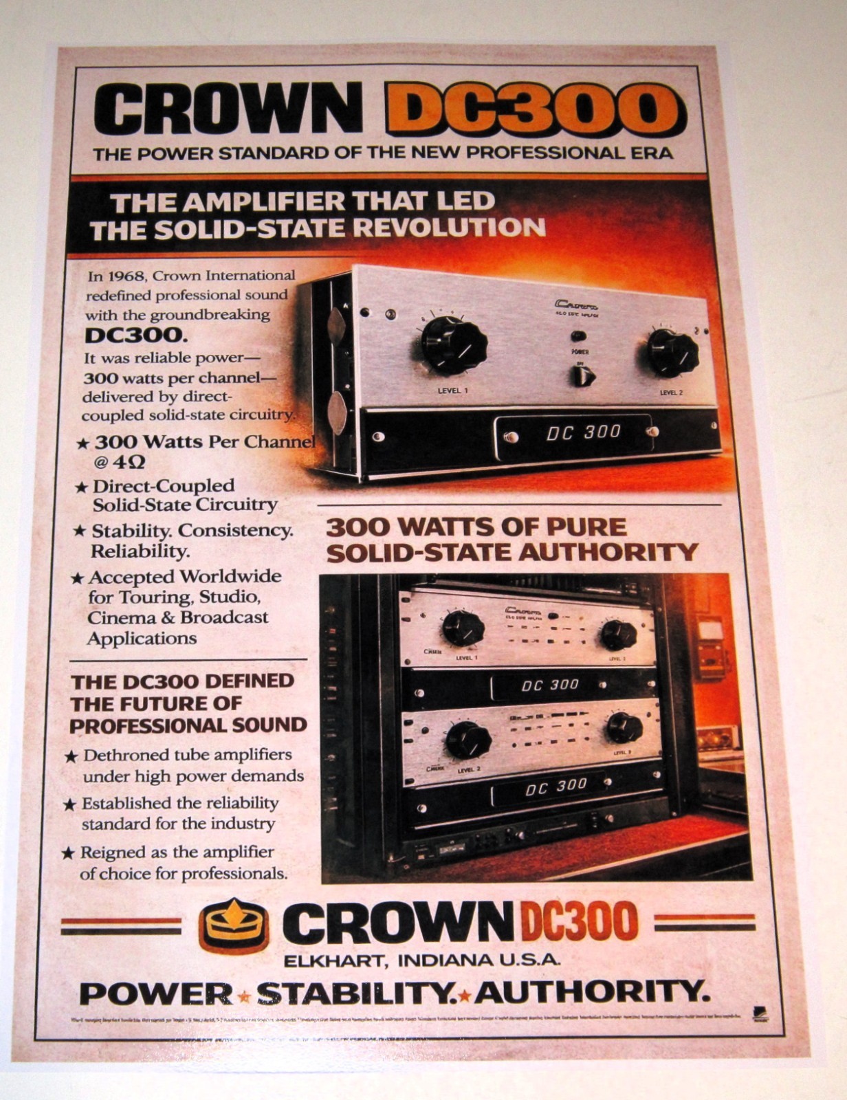 Crown DC300 Amplifier '68 Audiophile Poster 19" x 13" American Muscle!