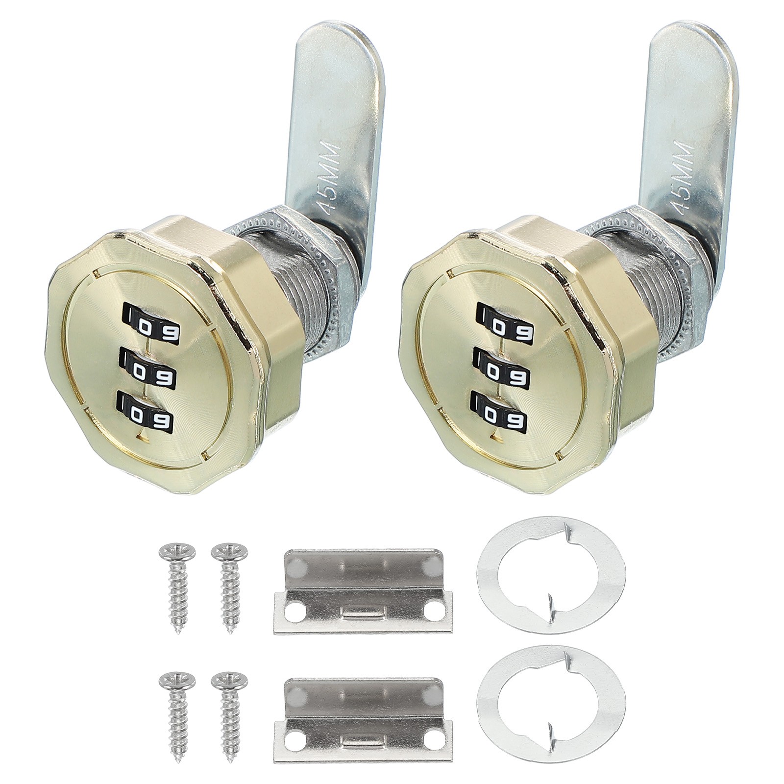 2Pcs 1" Combination Cabinet Cam Lock Cylinder Password Coded Lock Gold