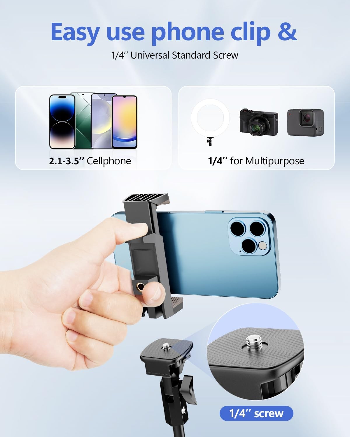 62’’ Cell Phone Tripod Stand, Adjustable Floor Cellphone Tri Pod Holder with ...