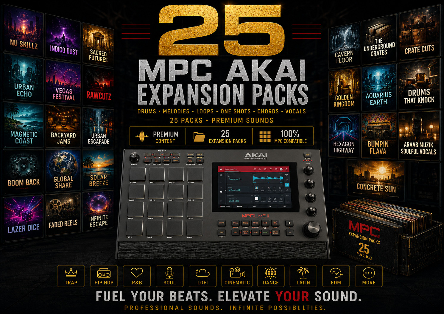 MPC 25 Expansions Packs on 16GB(Jump Drive) Plug Play Start Making Beats