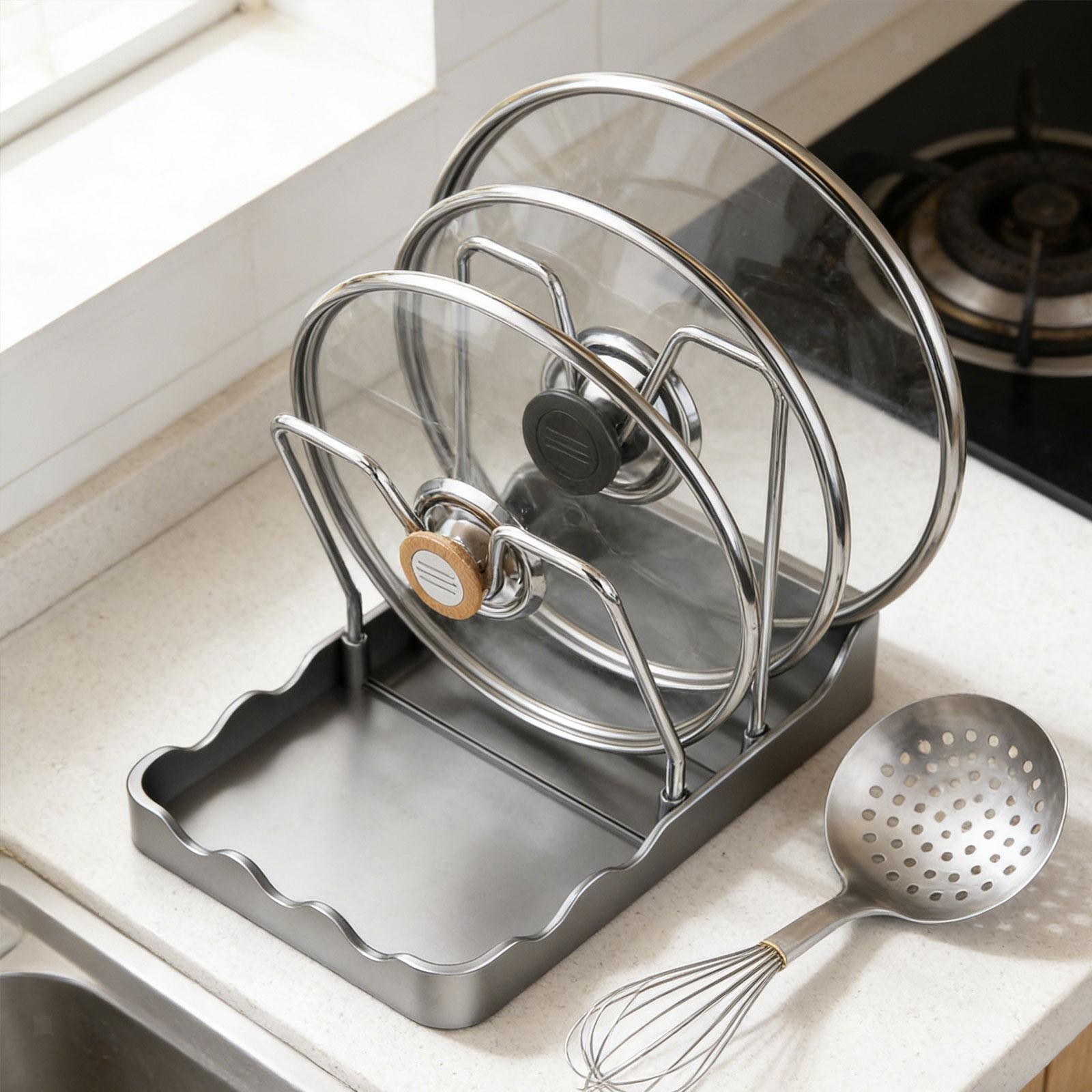 Pot Lid Holder Spoon Rest Kitchen Gadgets Rustproof Practical Storage Rack Easy