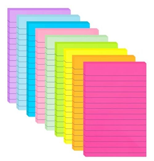 9 Pack Lined Sticky Notes Post Sticky Notes with Lines, 9 Bright Colors 4x6 in