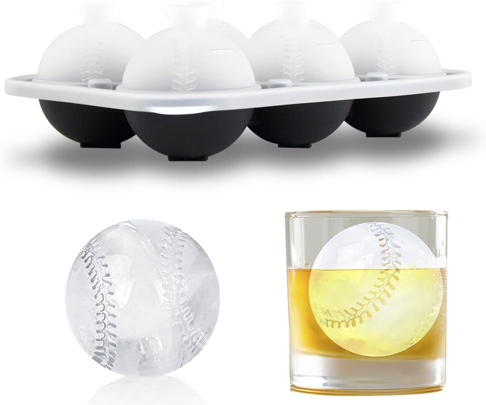 6 Chamber 2.2" 3D Baseball Gifts Ice Cube Tray with Funnel,Large round Ice Ball