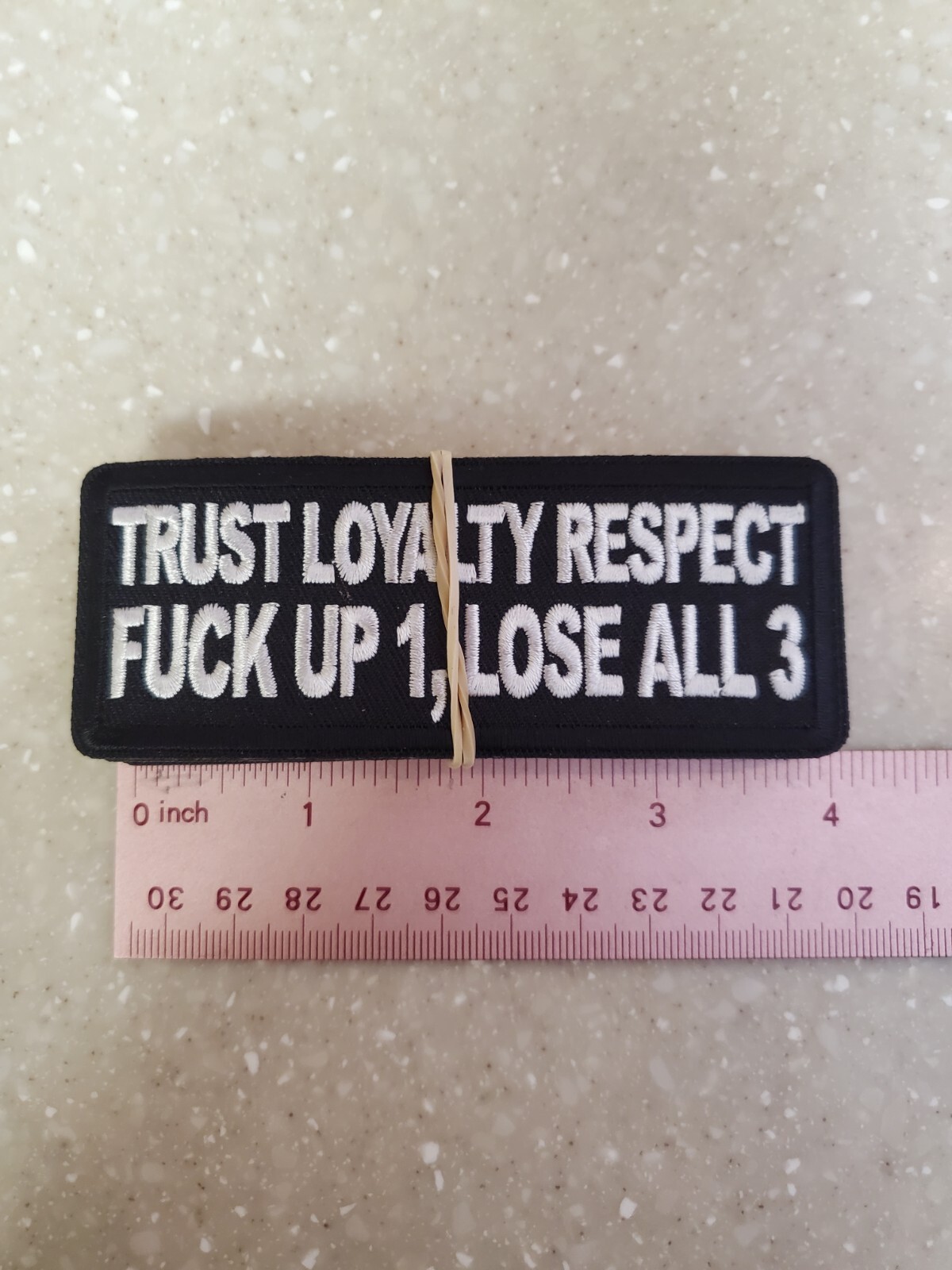 BIKER PATCH "TRUST LOYALTY RESPECT" BLK/WHT NEW NICE