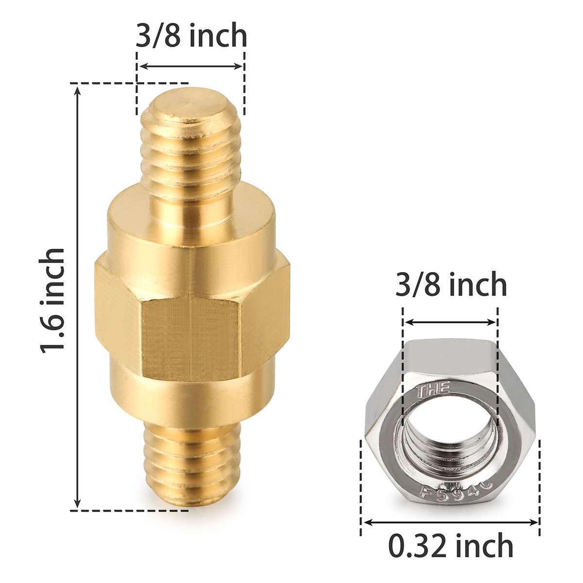 4Pcs 3/8"-16 GM Post Brass Side PostBattery Terminal Bolt Standard Extender Stud