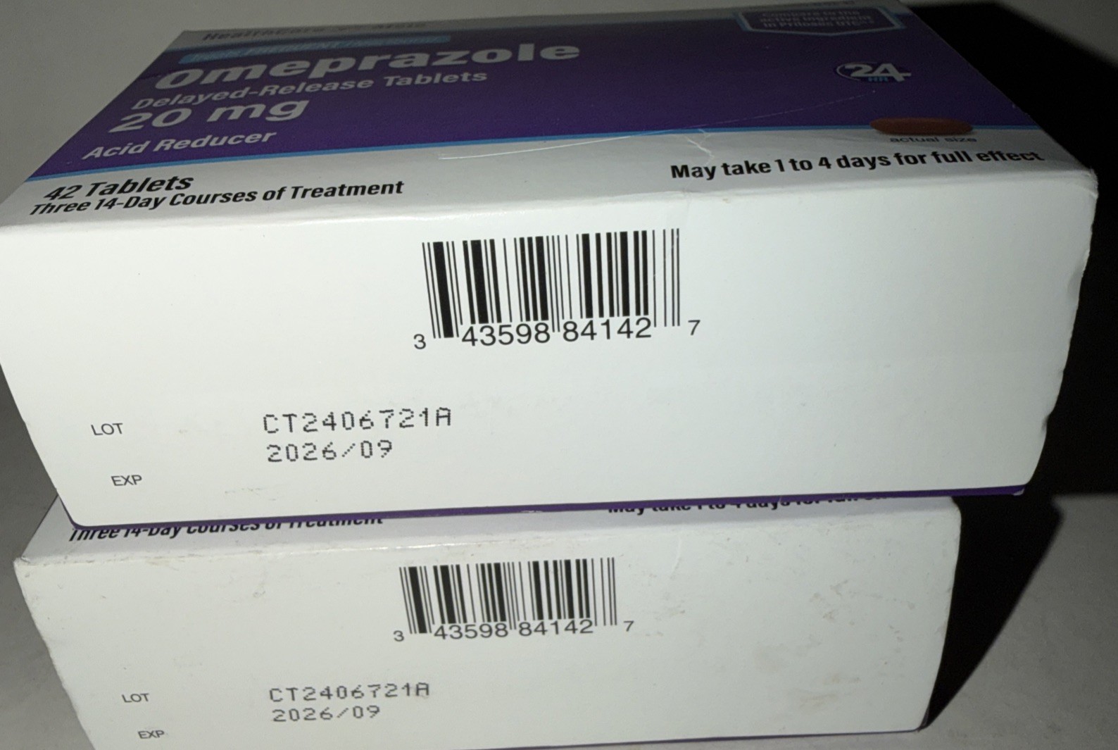 2 Boxes Omeprazole 20 Mg 42 Delayed-Release Acid Reducer Capsules Exp 09/2026