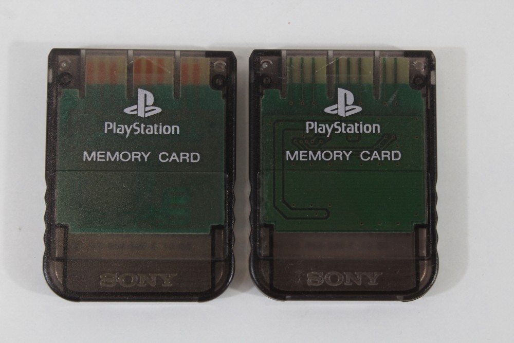 Lot of 2 SONY PlayStation 1 OEM Memory Card PS PS1 SCPH-1020 Clear Black Smoke