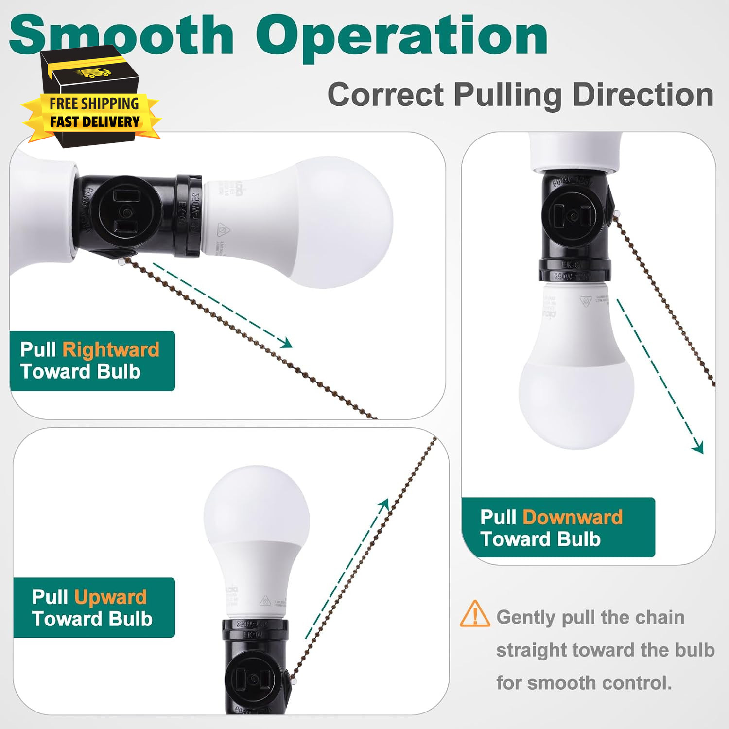 UL Listed E26 to 2 Polarized Outlet Socket Adapter, Pull Chain Switch Control Li