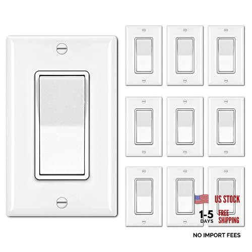 Pack Decorator Light Switch with Wallplate, 15A 120/277V, Single Pole 10 white