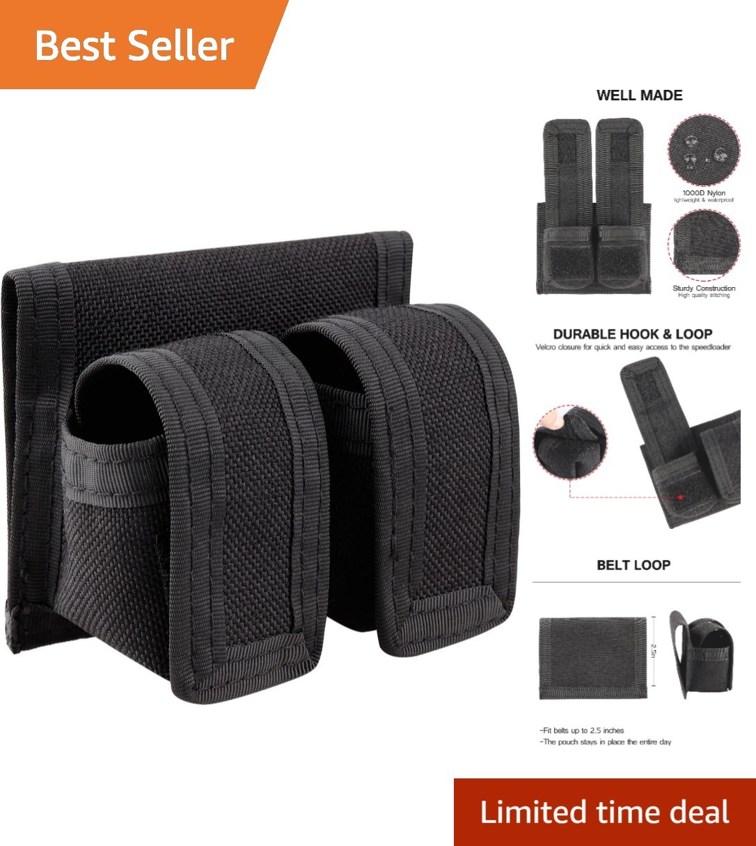 Speedloader Pouch, Speed Loader Pouches Nylon Fits Revolver S&W 38 357 44 45 ...