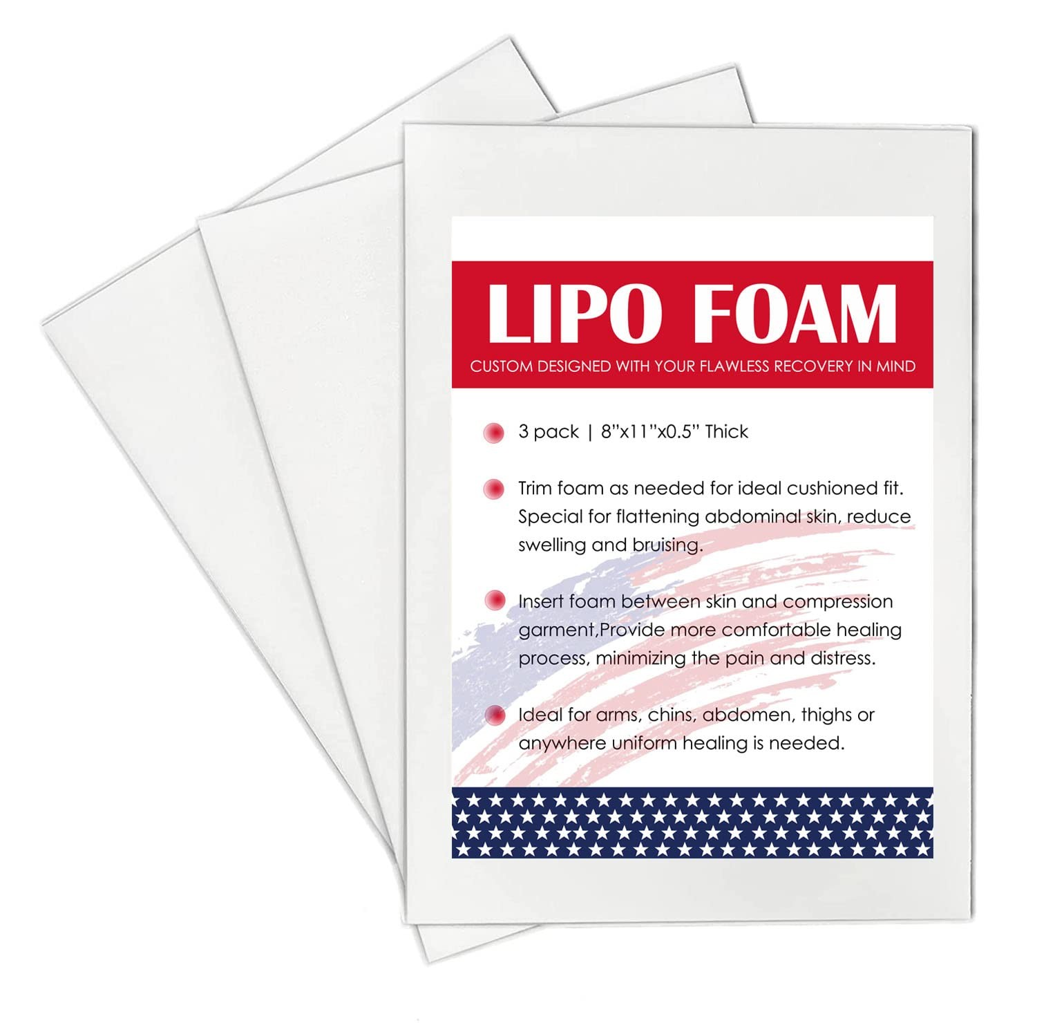 KUSMOO 3 Pack Lipo Foam Pads - Post Surgery Ab Board One Size, white