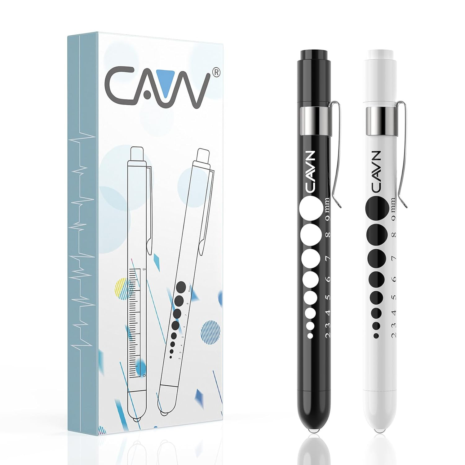 CAVN Pen Light with Pupil Gauge LED Penlight for Nurses Doctors, 2 Pcs Reusable