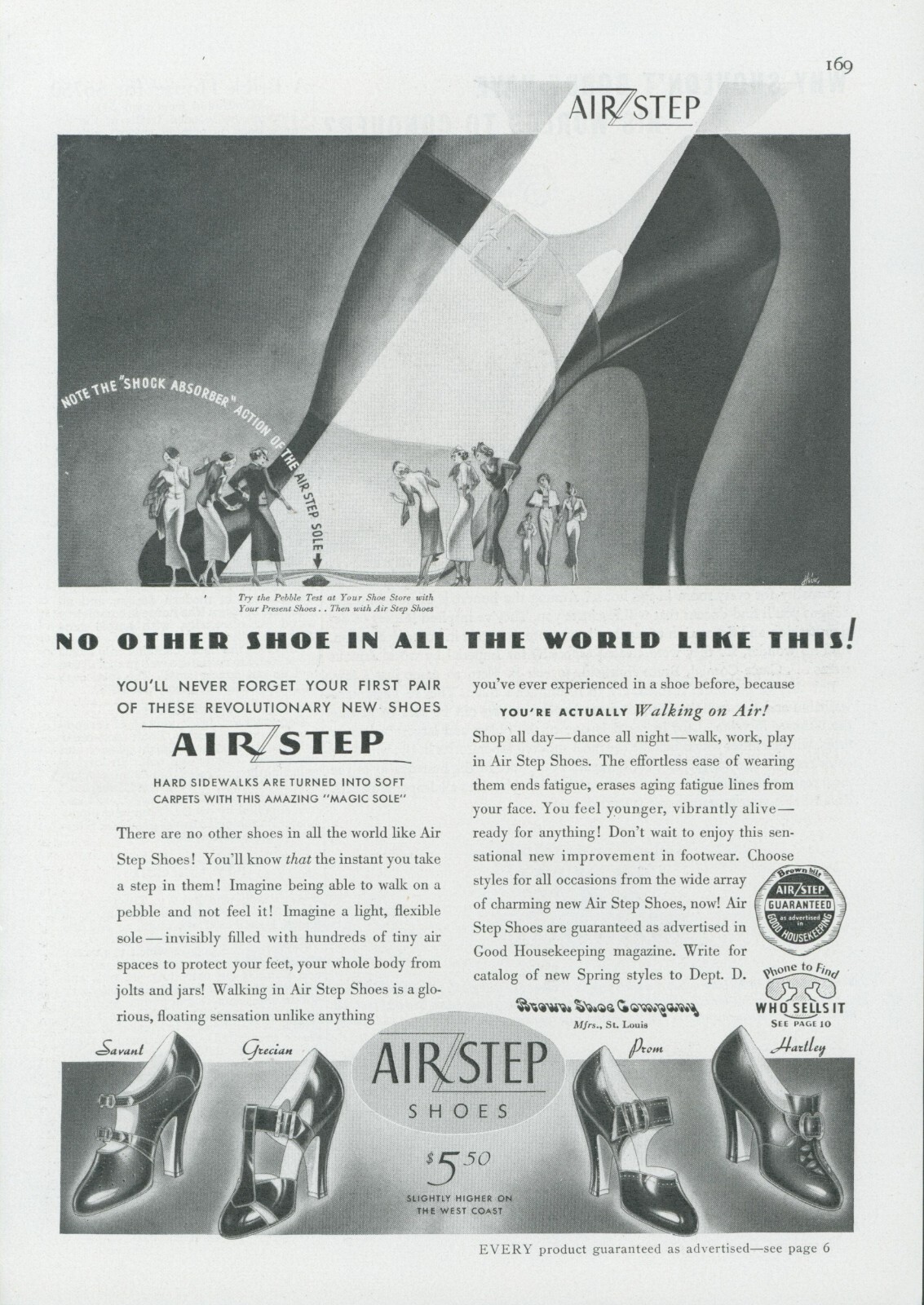 1936 Air Step Shoes Tiny Women Giant Heel Magic Sole Comfort Vtg Print Ad GH1
