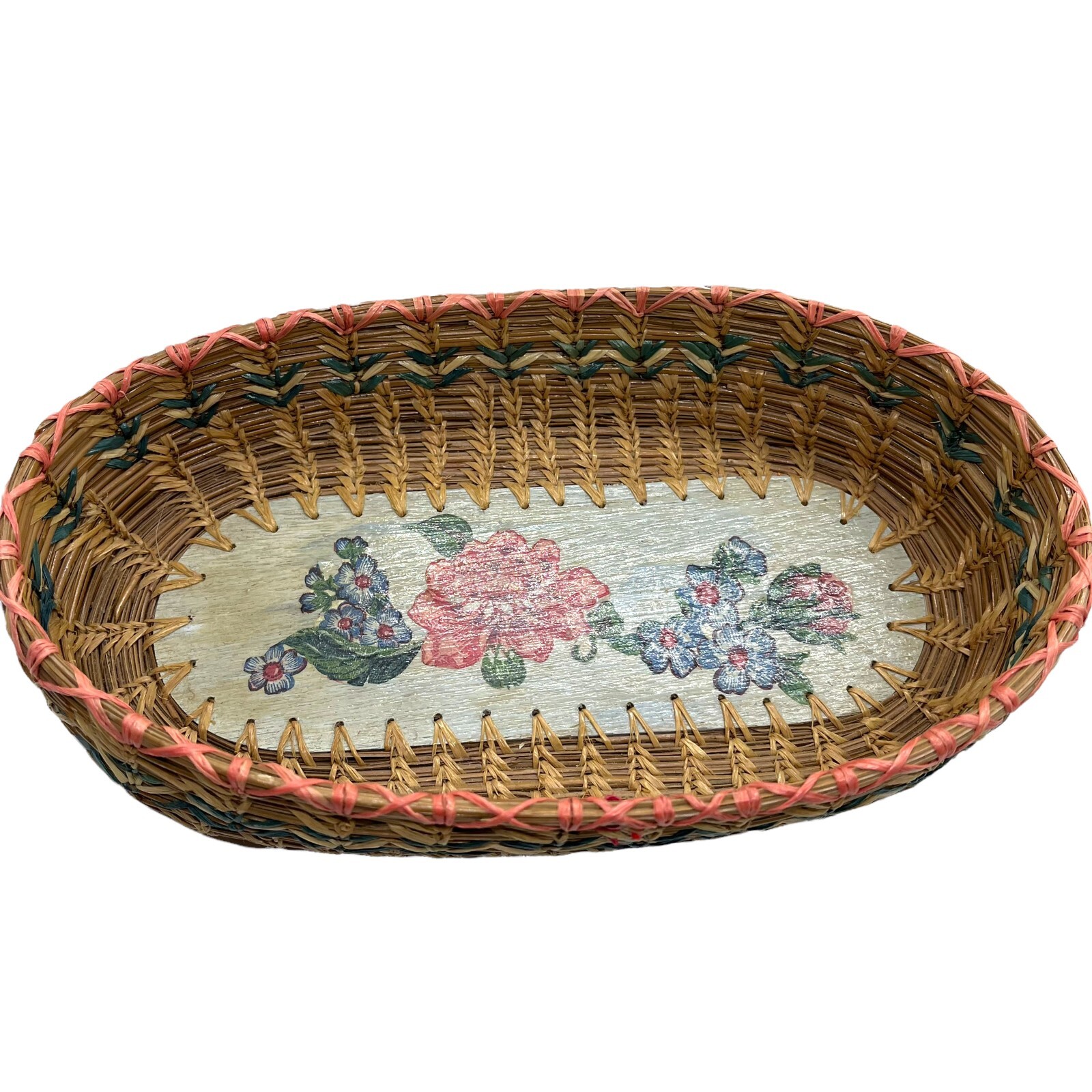 Decoupage Basket Handmade Brown Decorative Cottage Core Country Signed Clancy