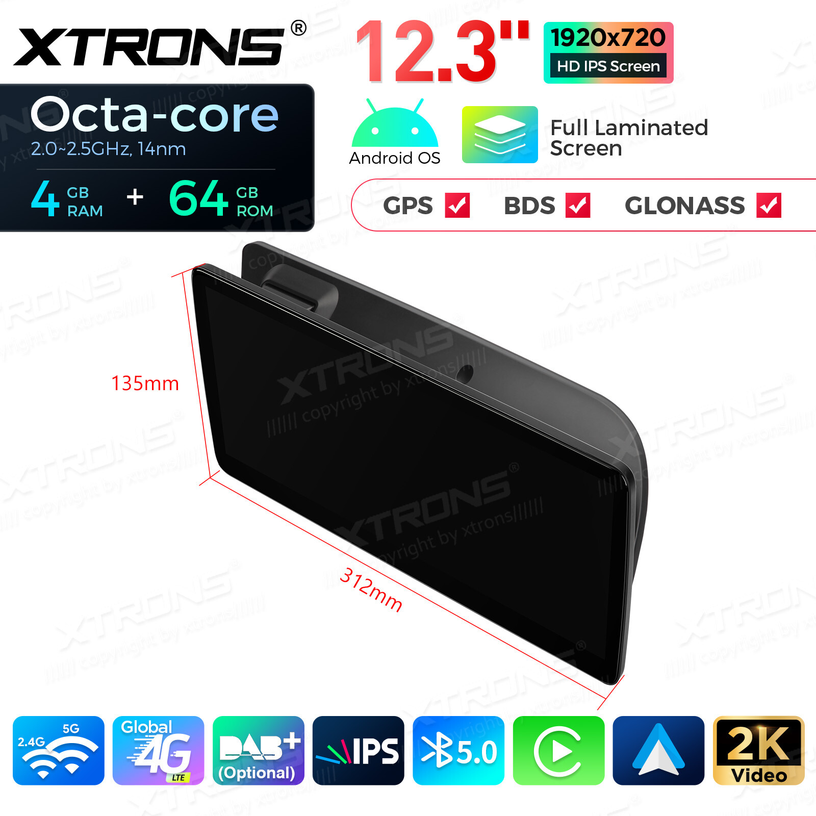 12.3" Screen for Audi A4 A5 Car Stereo Navigation GPS Octa Core Bluetooth 4G 64G