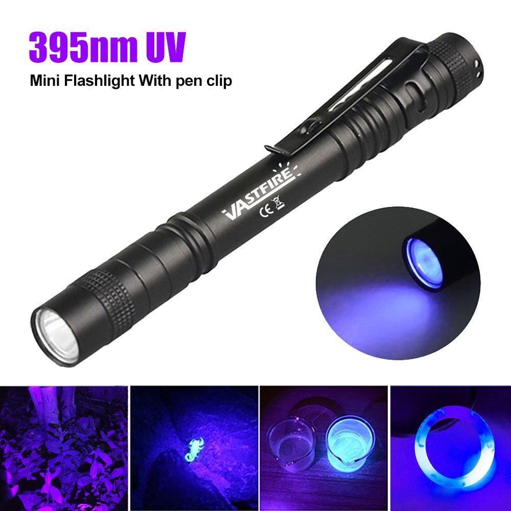 Mini 395nm UV LED Flashlight Light Penlight Black Light Clip Work Light Torch US