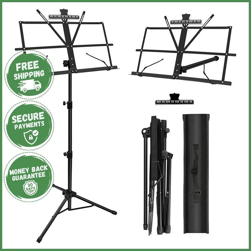 2-IN-1 MUSIC STAND DUAL USE Portable Folding Adjustable Height Tripon With Bag