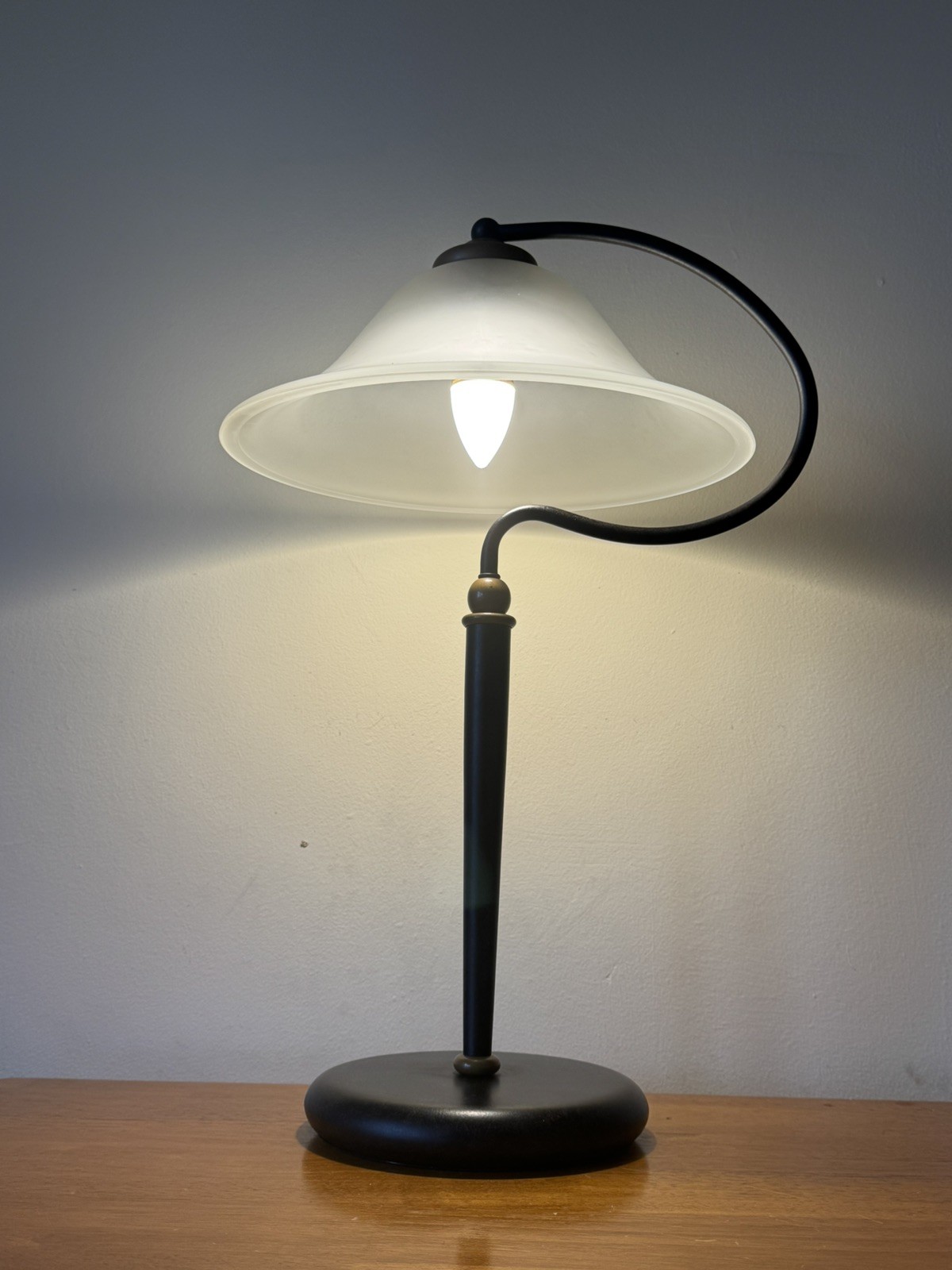 Vintage Metal Table Lamp With Frosted Glass Shade (UK Made) 51cm