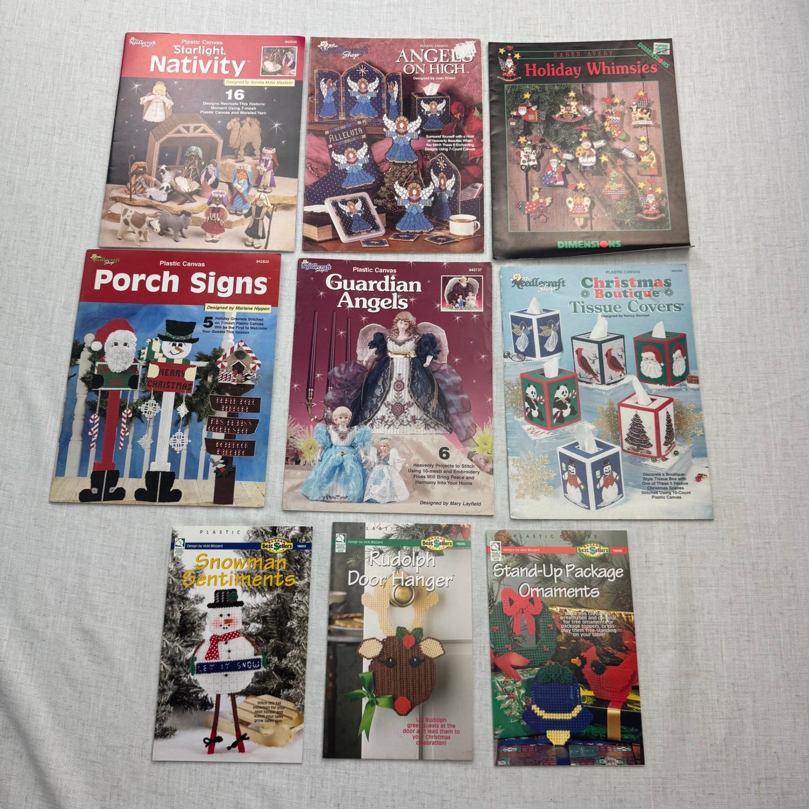 Needlecraft Shop Plastic Canvas Pattern Booklets Lot 9 Christmas Holiday Vintage