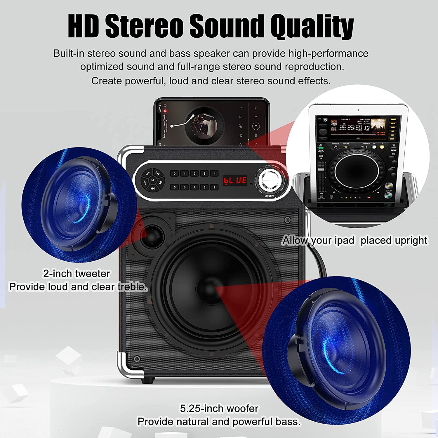 Karaoke Machine with Two Wireless Microphones, Portable Bluetooth Speaker with B