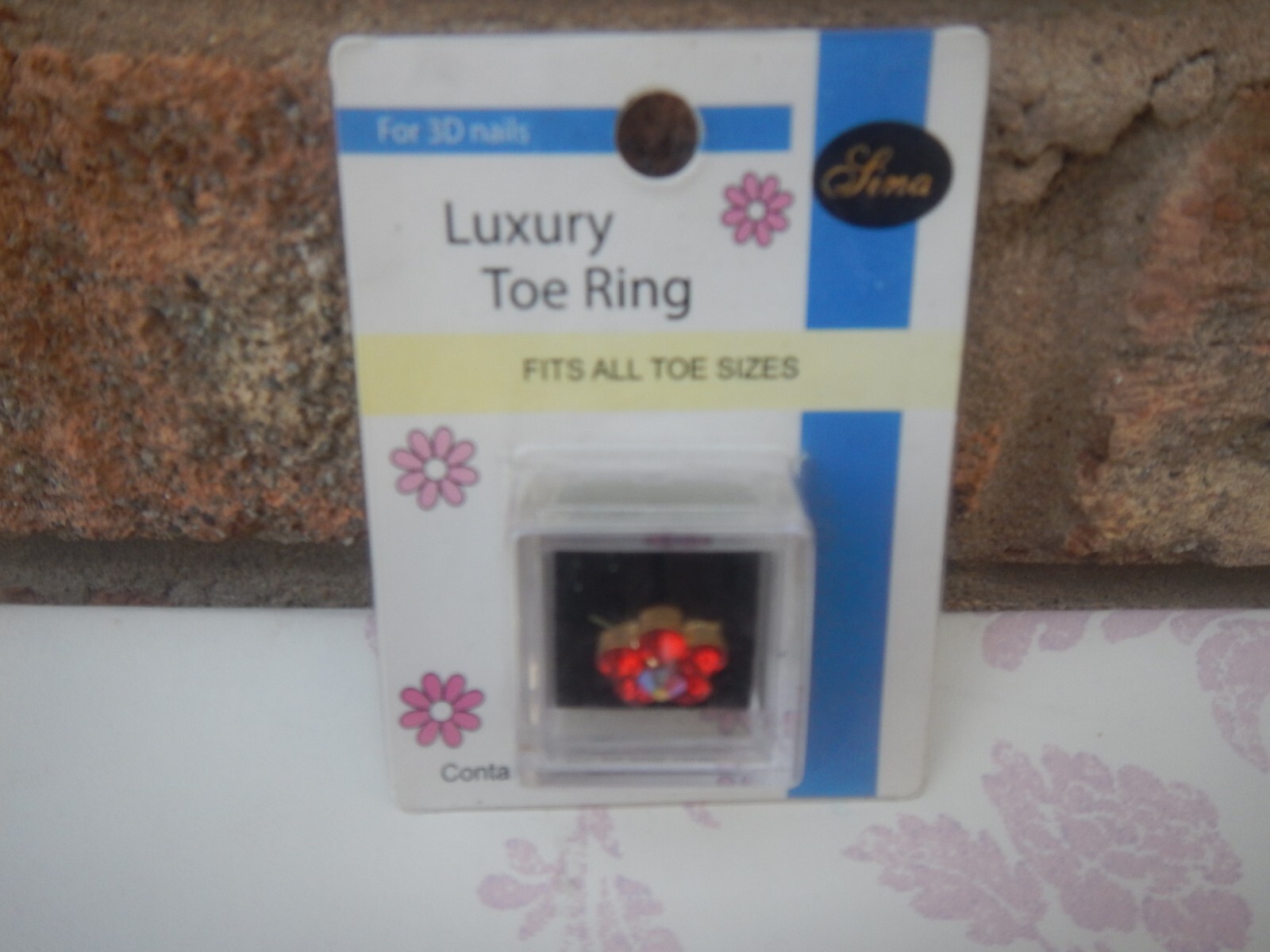 VINTAGE TOE RING SILA BRAND , RED GEM STONE FLOWER NEW IN PACKAGE