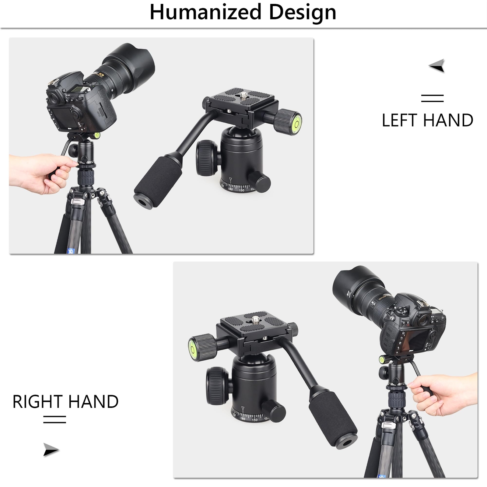 Ball Head with Handle Camera Tripod Ball Head with Two Quick Release Plates a...