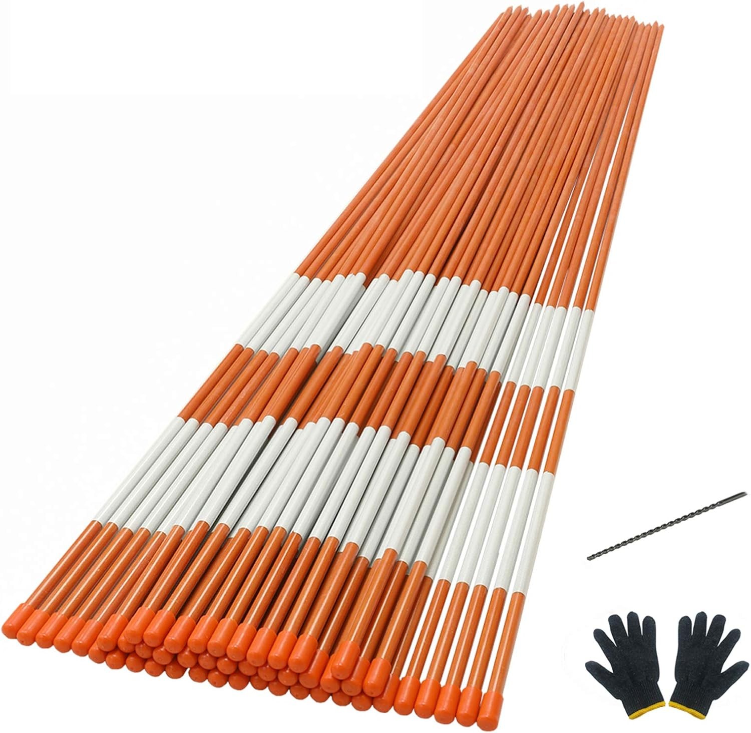 50PCS 48 Inch Driveway Marker Set 1/4 Dia Fiberglass Reflective Snow Stakes with