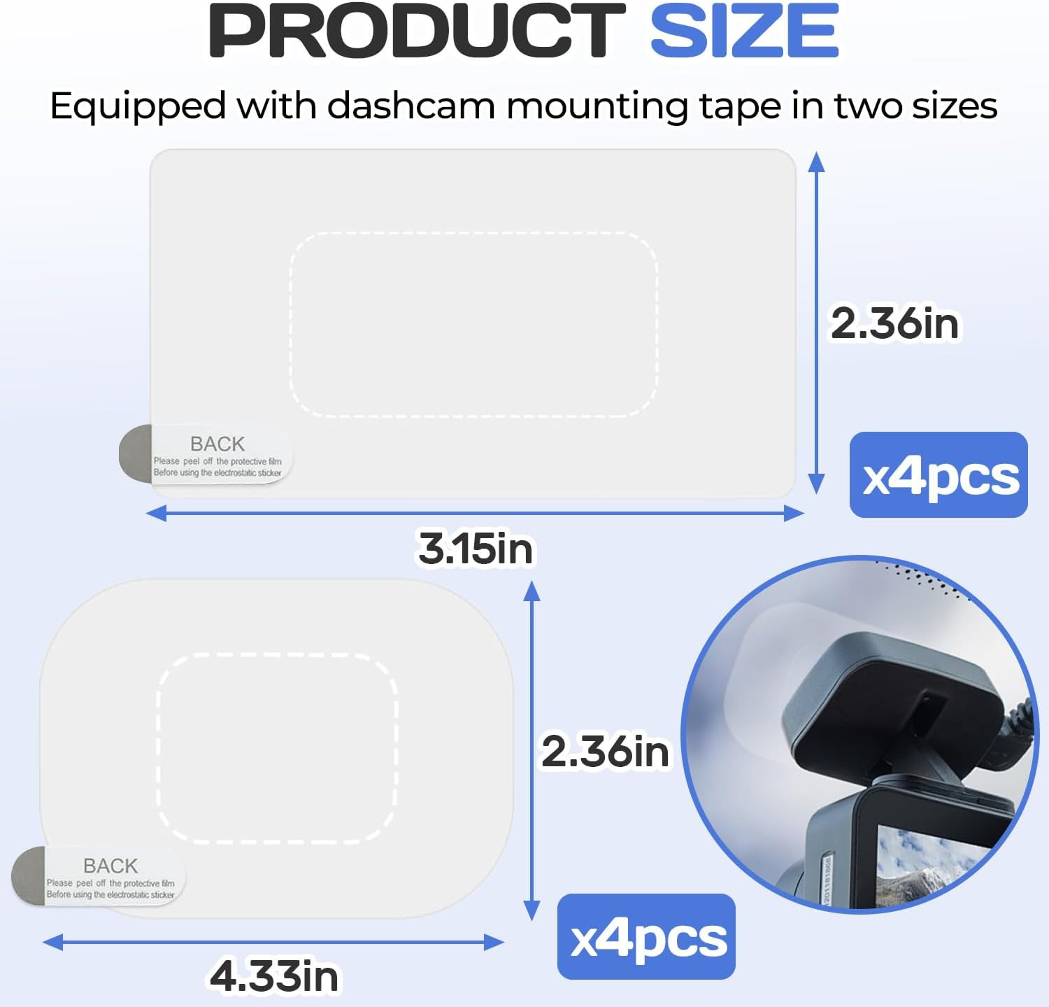 8PCS Dashcam Windshield Sticker,Clear Electrostatic Sticker Mounting Dash Cam,Re