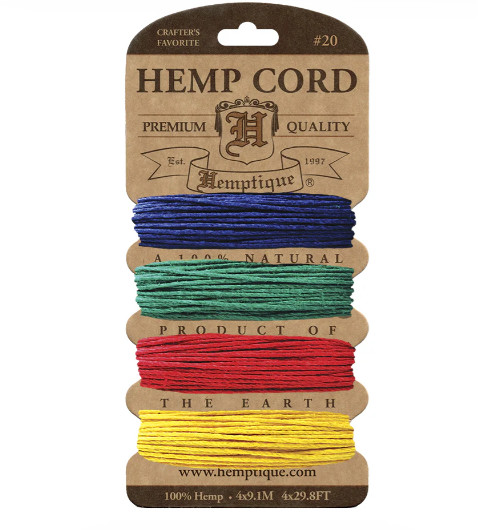 Hemp Cord Card Set 20lb (1mm) Hemptique HM4 – 4 colors (29.8ft) each