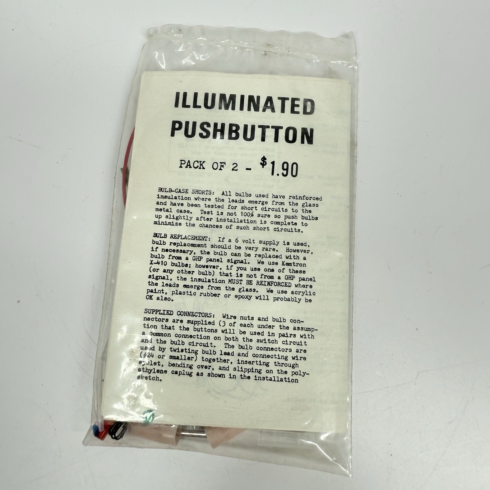 Illuminated Push Button For Model Trains NOS