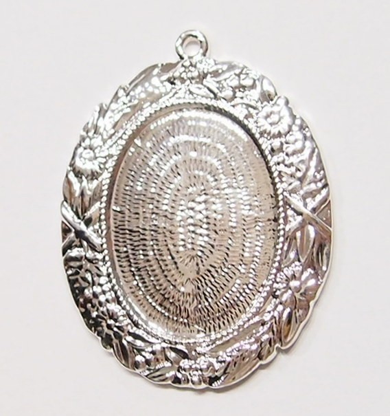 6 of 25x18mm Shiny Silver Victorian Floral Leaves Oval Pendant Settings 41x32mm