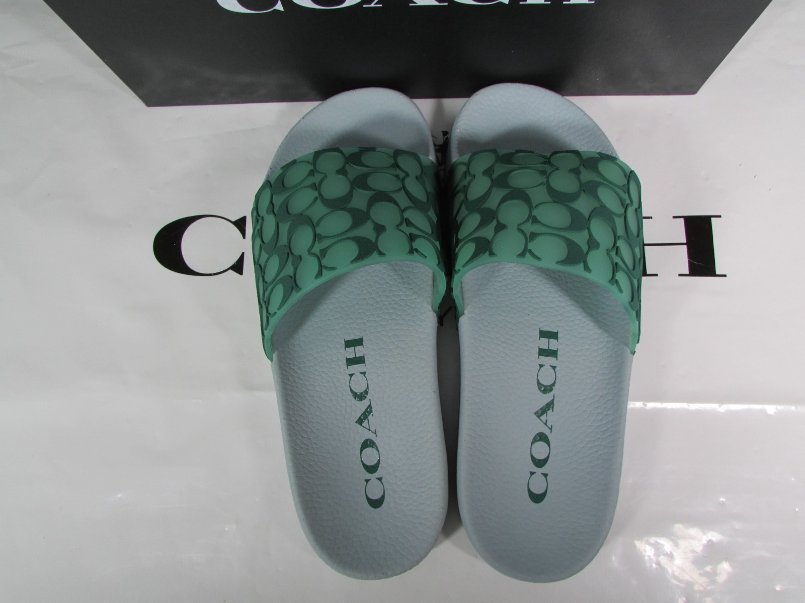NIB Coach Signature Udele Rubber Slide C3410 Green Waterfall 5B, 6B