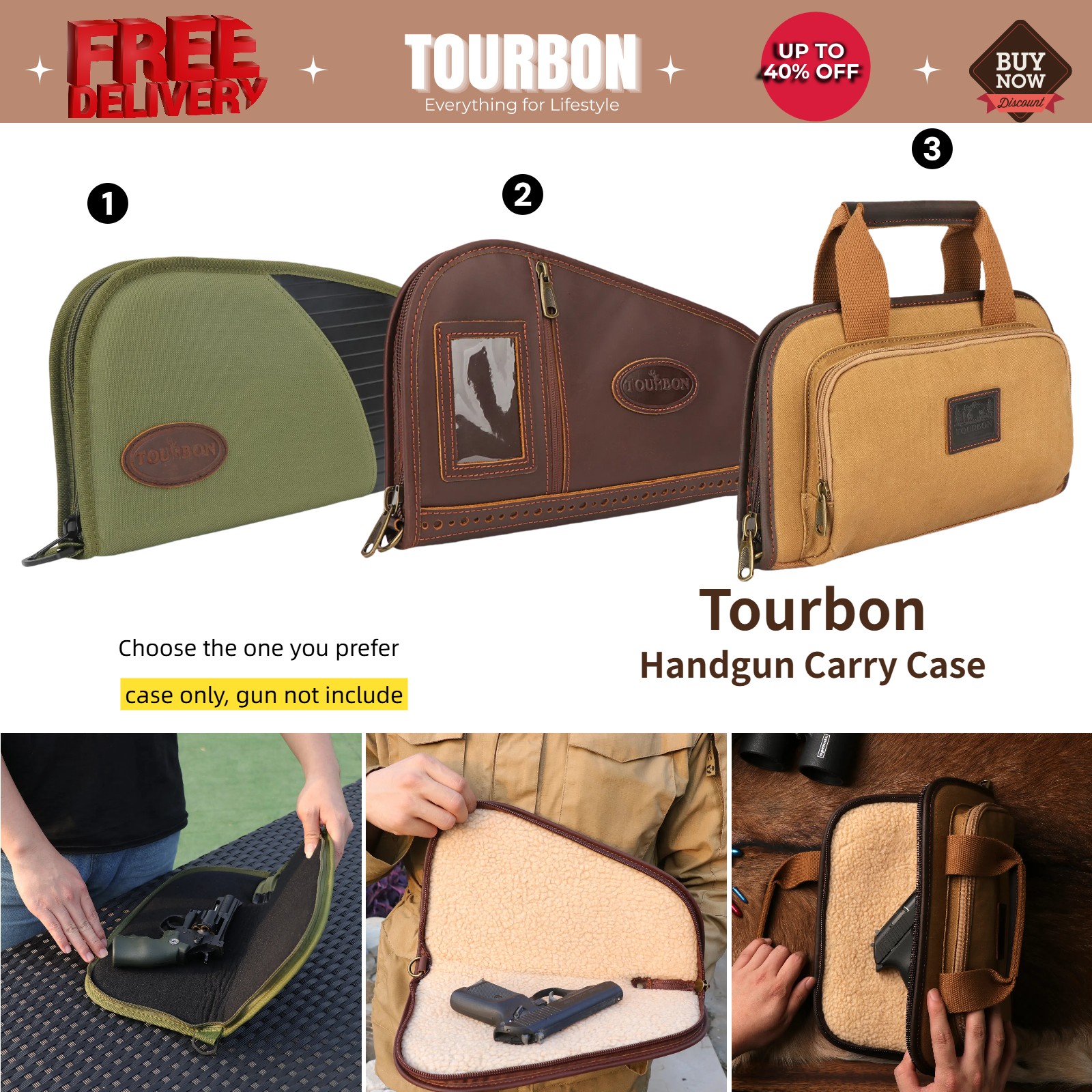 Tourbon Soft Padded Revolver Case Handgun Storage Bag Pistol Carry Pouch 3 Type