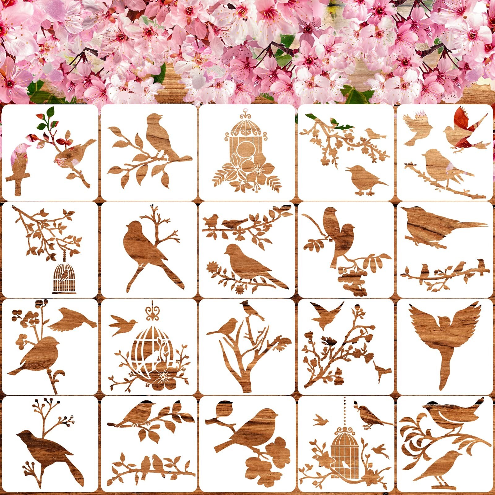 20 Pieces Bird Stencils for Painting Reusable Animal plante Spring Stencil , ...