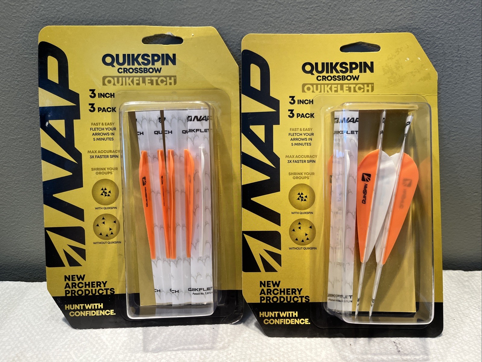 NAP Quikfletch 2" Quikspin Quikfletch 3 pack Orange/White Lot of 2 NEW