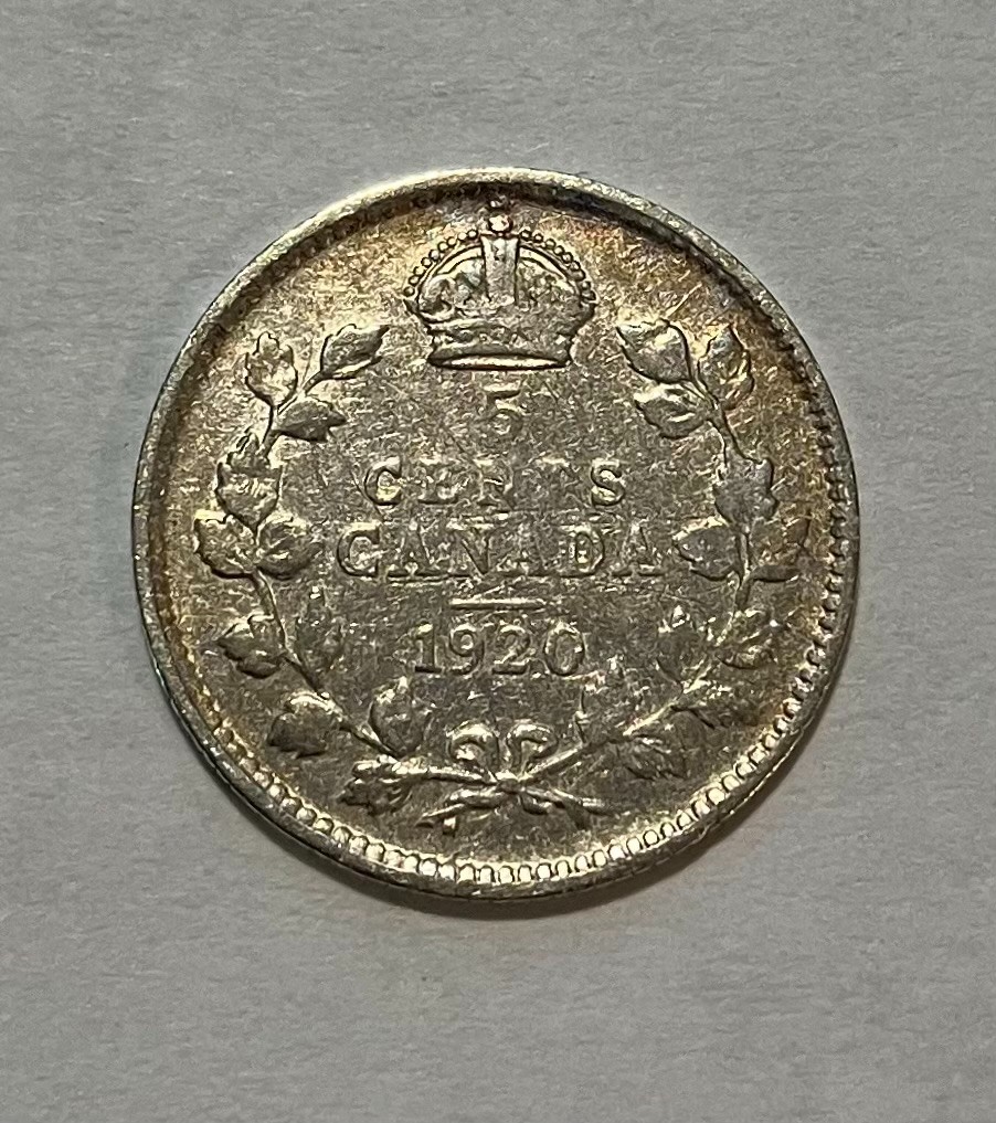 1920 Canada Silver 5 Cents