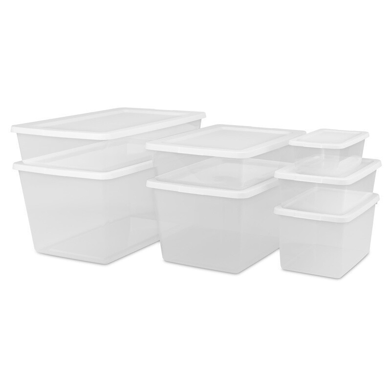 2 Pack 90 Quart Clear Plastic Storage Bin Snap On Lid Stackable Organizer New
