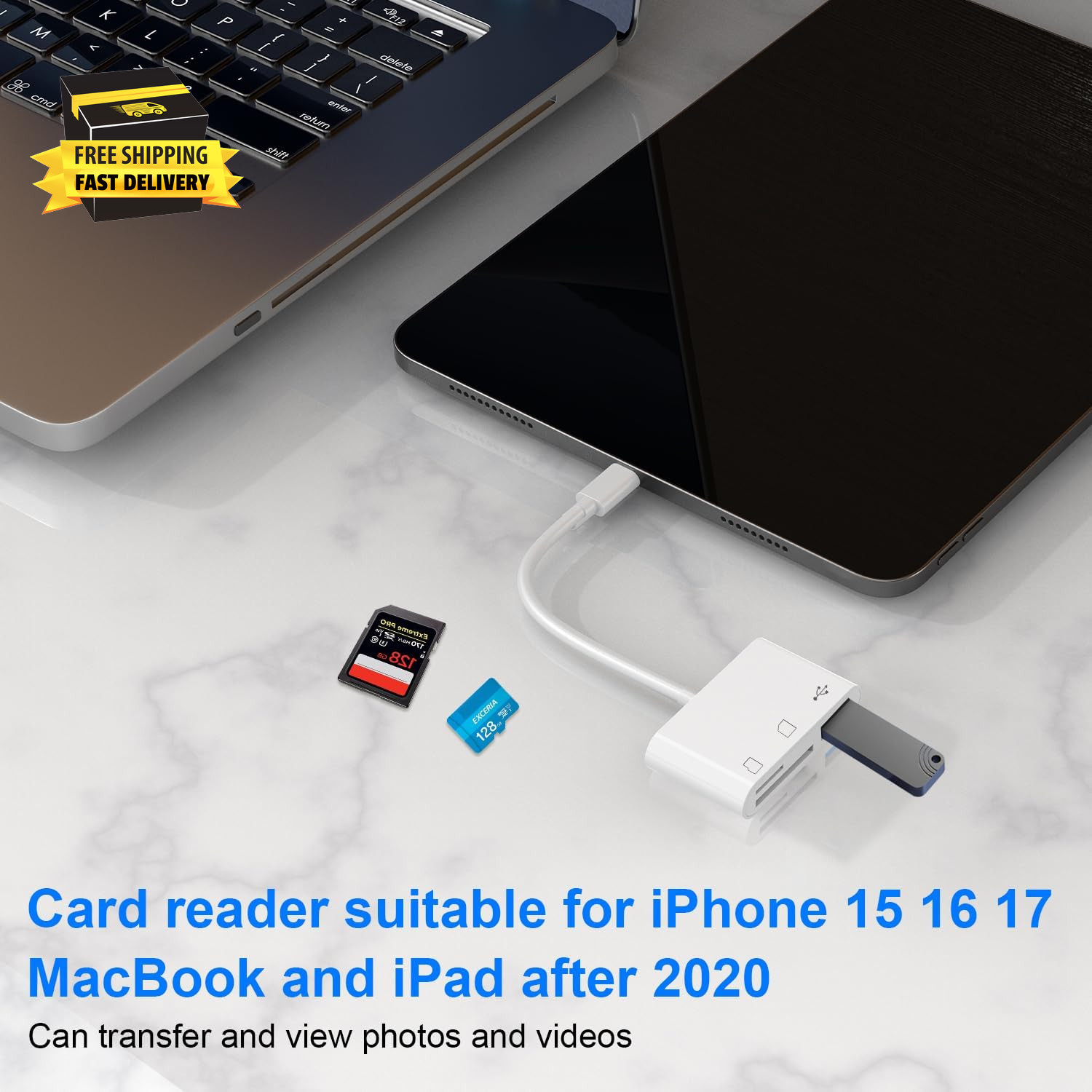 1PCS USB C to SD Card Reader | SD/TF/USB 3-In-1 Memory Card Reader, Compatible w