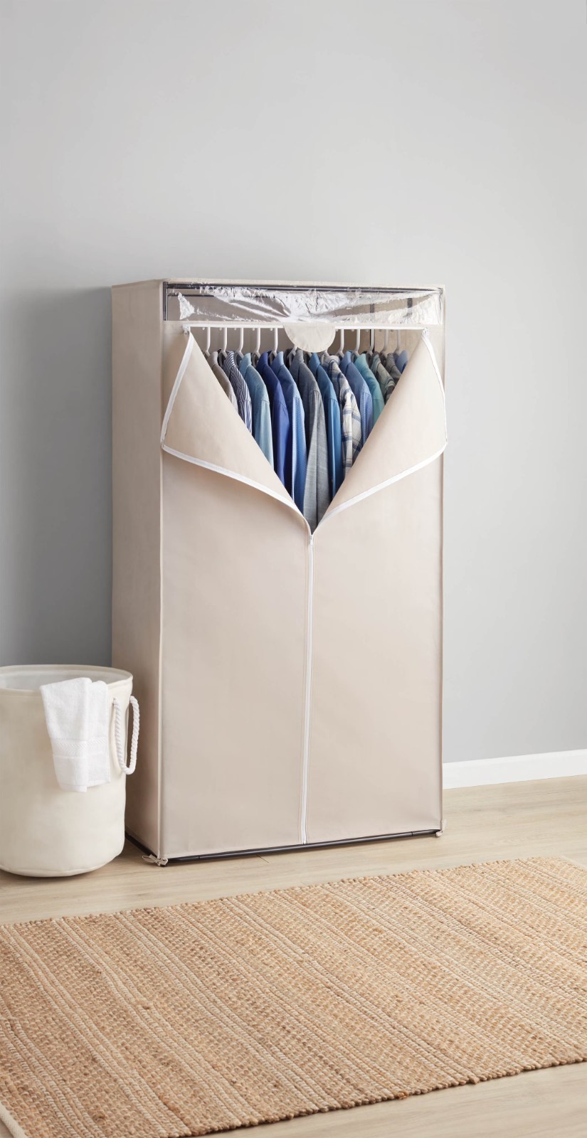 Single Tier Zippered Steel Adult Clothes Closet, 36", Grey Pumice, Bedroom