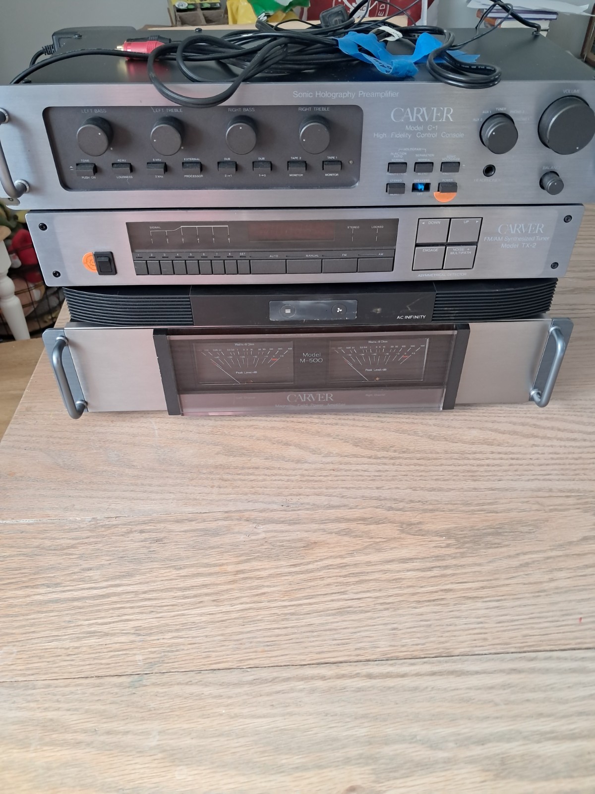 Vintage Carver Sound Equipment M500 Amplifier Preamp Tuner and Fan