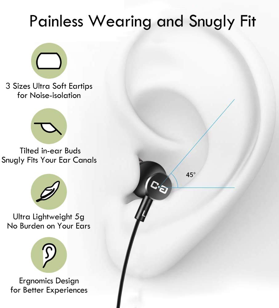 Extra Long Earbuds for TV & PC, with 12FT Spring Coiled Extension Cable, Volume