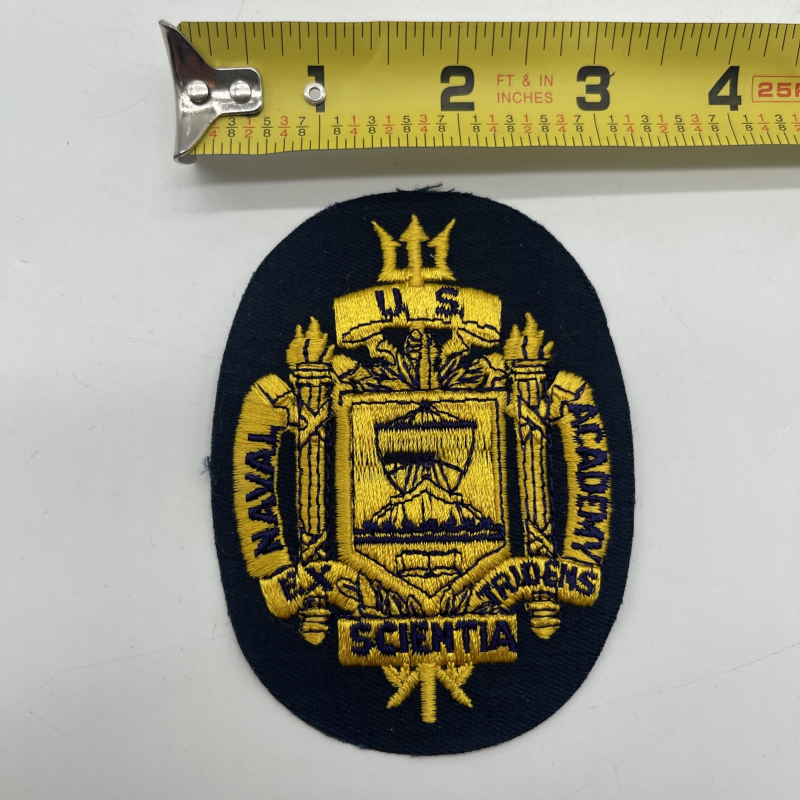 U.S. Military Navy EX TRIDENS SCIENTIA Naval Academy Patch Cut Edge Rare 3x4”