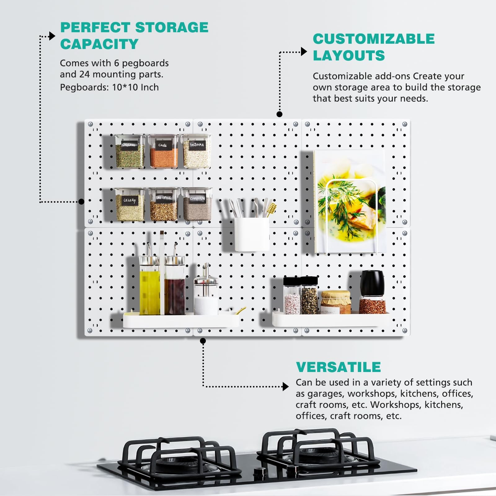 6Pcs Peg board, Pegboard Wall Organizer Panels, Wall Mount Display Small Pegboar