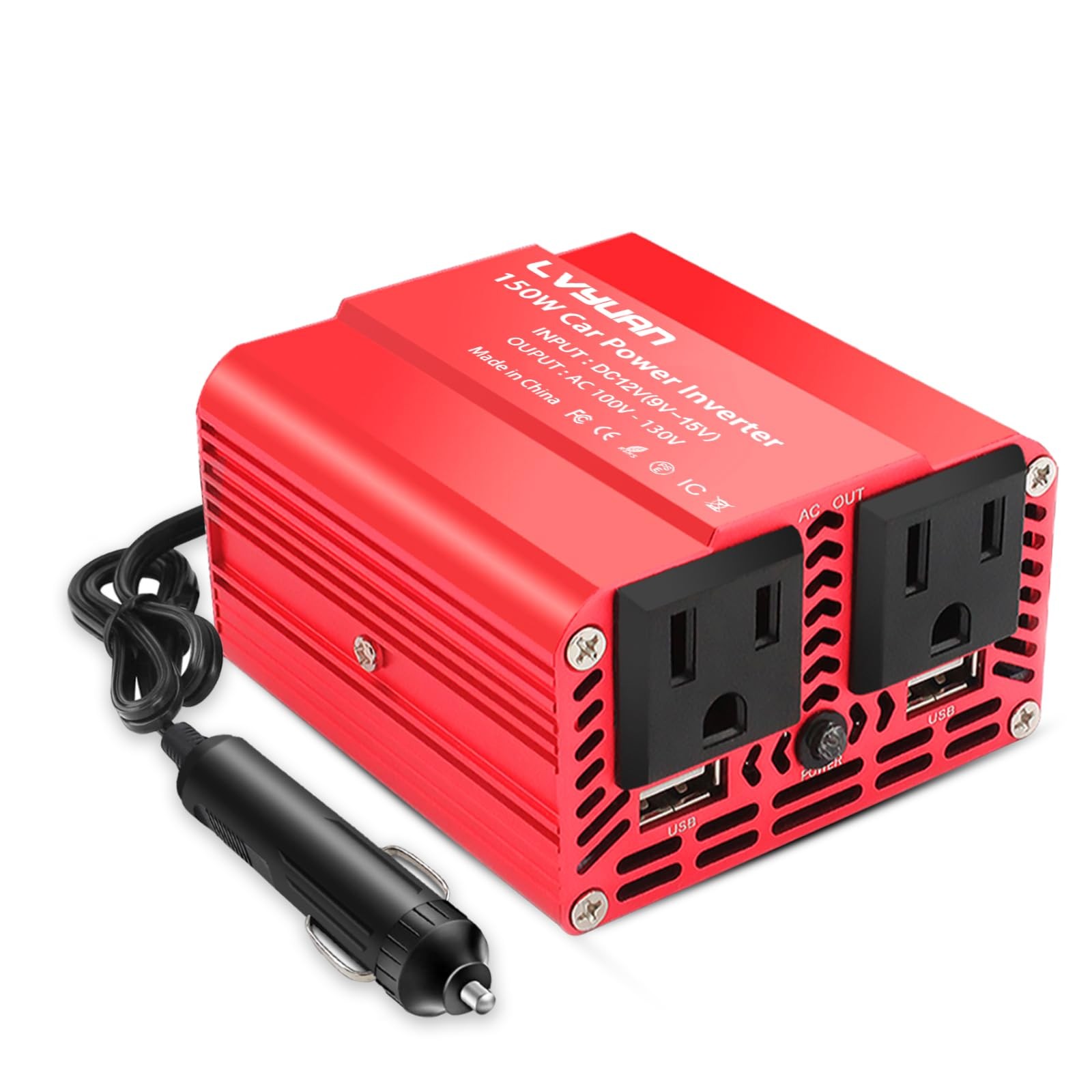 150W Car Power Inverter 12V DC to 110V AC Converter Dual 6.2A USB Charger